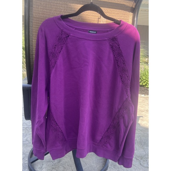 torrid Sweaters - Torrid Fleece Crew Neck Lace Pullover Sweater - Plum Caspia Size 1X